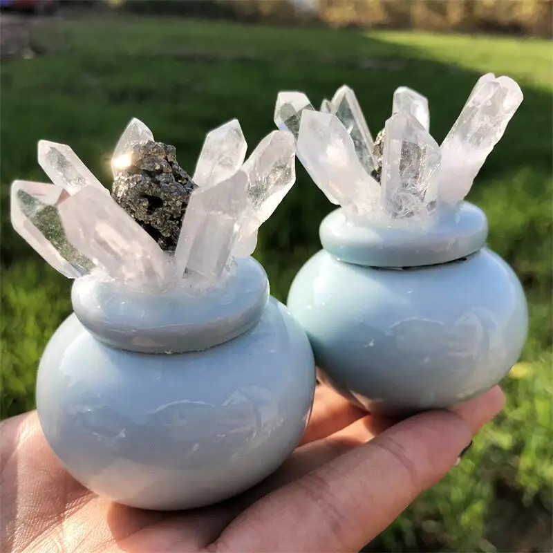 Натуральный пиритовый кварц цевый керамический горшок культура Хрустальный