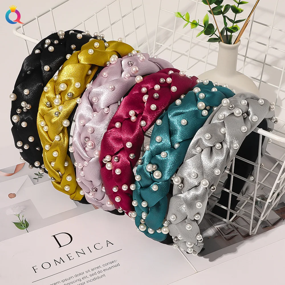 

New Twists Braid Pearl Hair Band For Women Wash Headband Bead Cross Wide Edge Knot Headband for Girl Fashion Hair Accessories