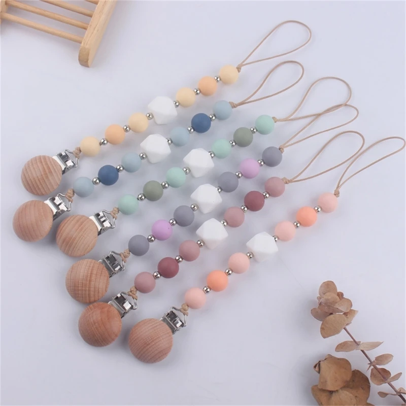 

Pacifier Clip Safe Teething Chain Baby Teether Toy with Silicone Beads Eco-friendly Dummy Holder for 3 Months Kid