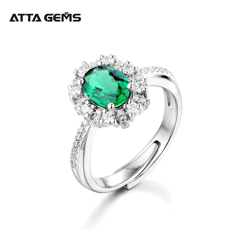 

Zultanite 2023 fashion S925 sterling silver ring oval cut Emerald 1.5CT+Many small diamonds womes open ring engagement ring