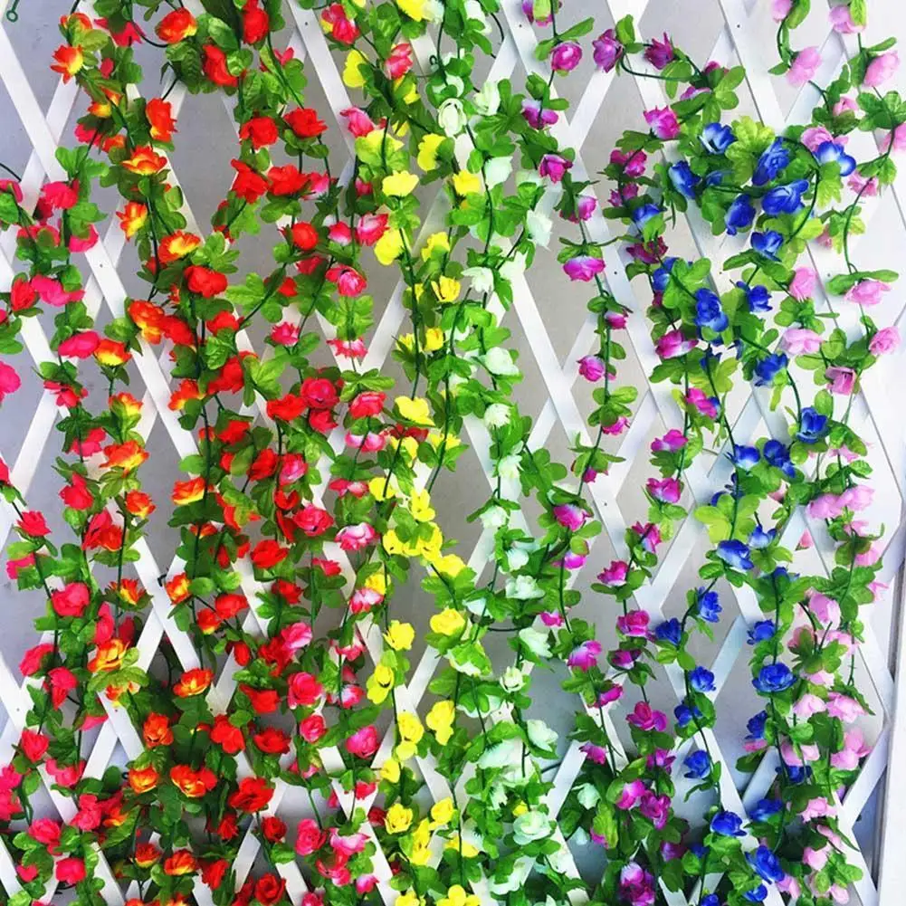 

2.2m Artificial Roses Flowers Vine Wedding Home Room Garden Decoration Spring Autumn Garden Arch DIY Fake Plant Hanging Rattan