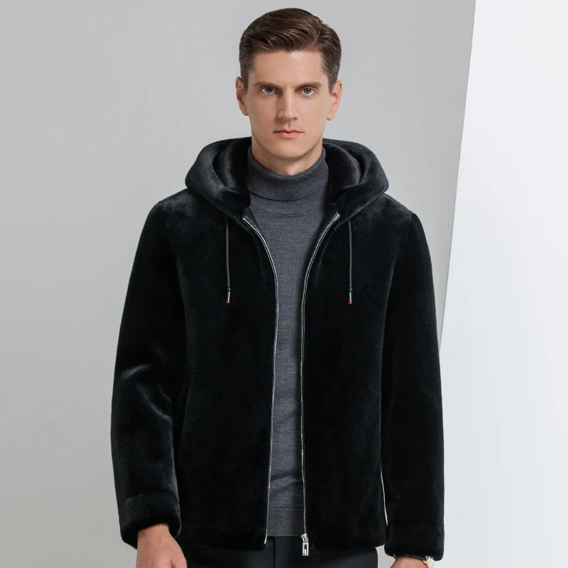 

Зимнее пальто из искусственного меха норки, мужское черное короткое утолщенное теплое искусственное пальто