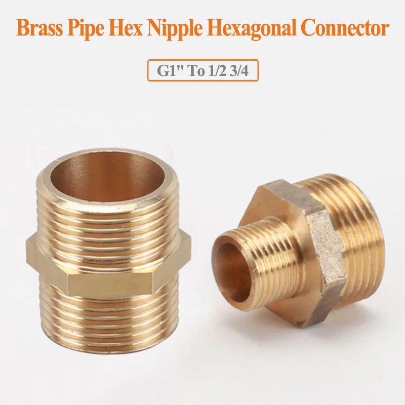

G1'' To 1/2 3/4 Brass Pipe Hex Nipple Hexagonal Connector BSP Male to Male Thread Butt Joint Water Pump Garden Tools Fittings
