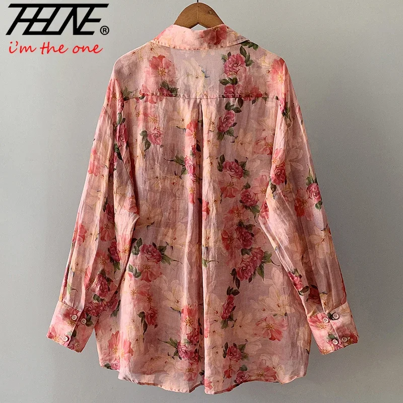 Женская блузка с длинным рукавом и принтом свободного покроя