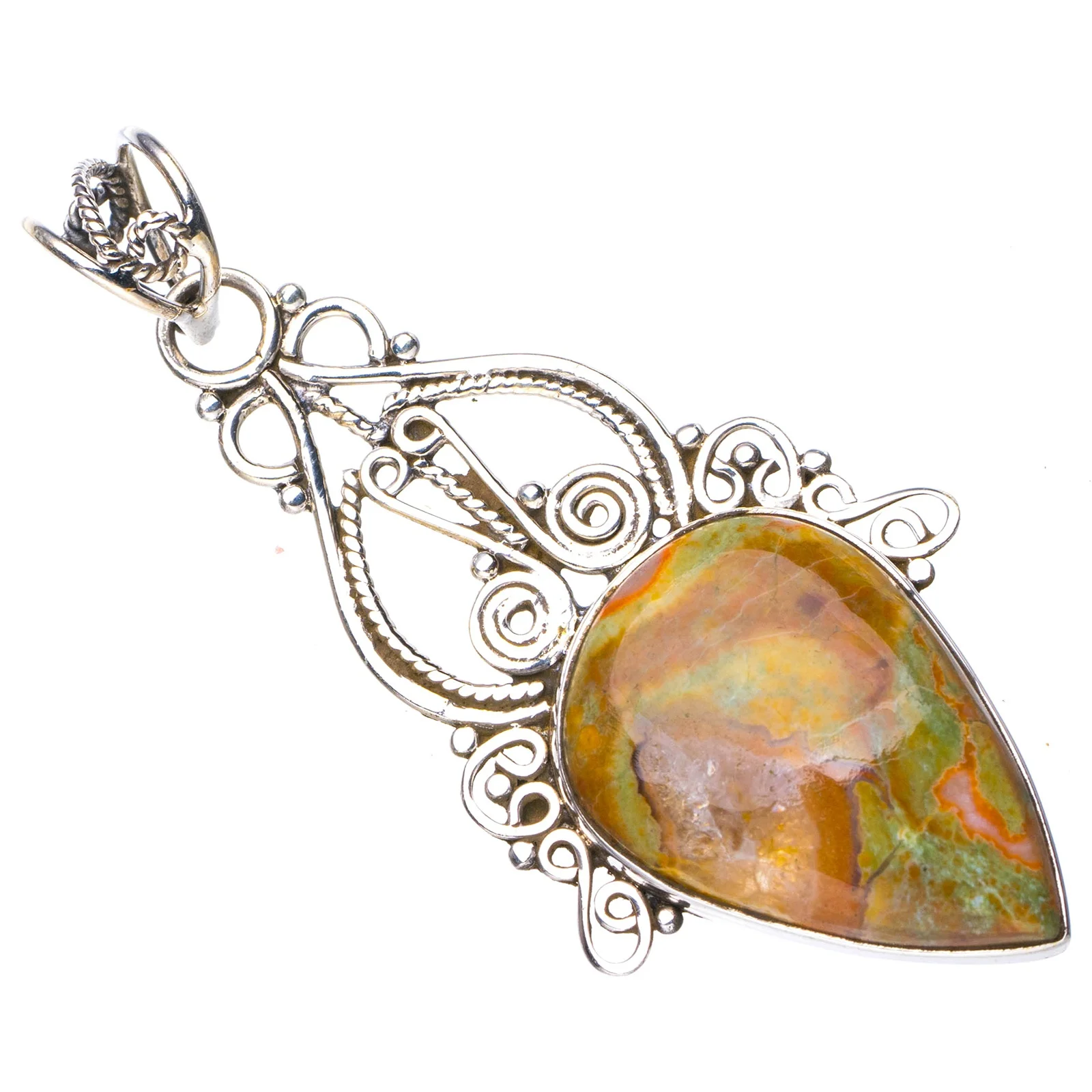 

StarGems натуральная Океаническая яшма ручной работы серебряный кулон 2 "E4819