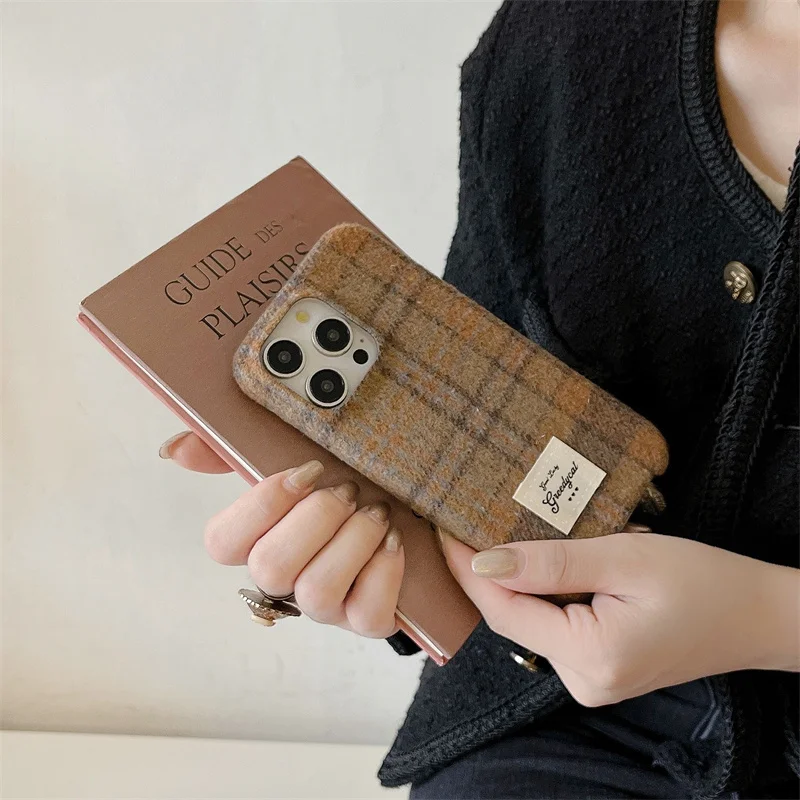 Корейский популярный милый решетчатый шерстяной овечий пушистый меховой чехол