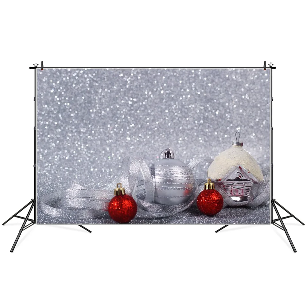 

Серебряный Красный Рождественский шар лента Блестящий боке фон для фотосъемки индивидуальное украшение для вечеринки фотобудка фотографи...