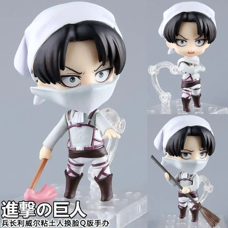 

Boxed 10CM Anime Attack on Titan Levi Ackerman Q version PVC Action figure Model toys Movable face changing doll fans gifts