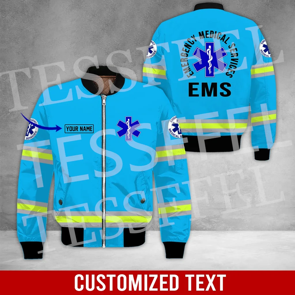 Custom Name Cosplay EMS EMT Medical Paramedic Nurse Worker Retro 3DPrint Harajuku Winter Windbreaker Warm Coat Bomber Jacket W