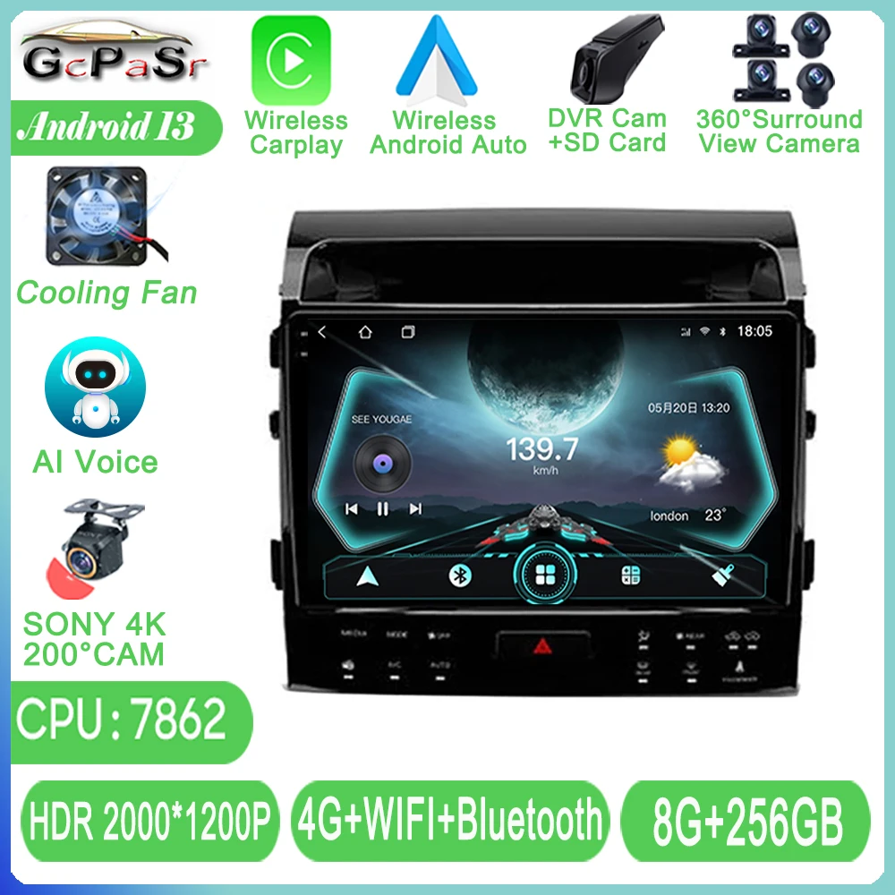 

Android 13 для Toyota Land Cruiser 11 200 2007 - 2015 автомобильное радио ЦП мультимедийный плеер авторадио камера навигация GPS No 2din DVD