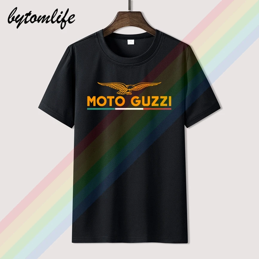 

Трехцветная Мужская и женская футболка Moto Guzzi с логотипом орла, с клейкой эмблемой, топы из 100% хлопка с короткими рукавами, футболка