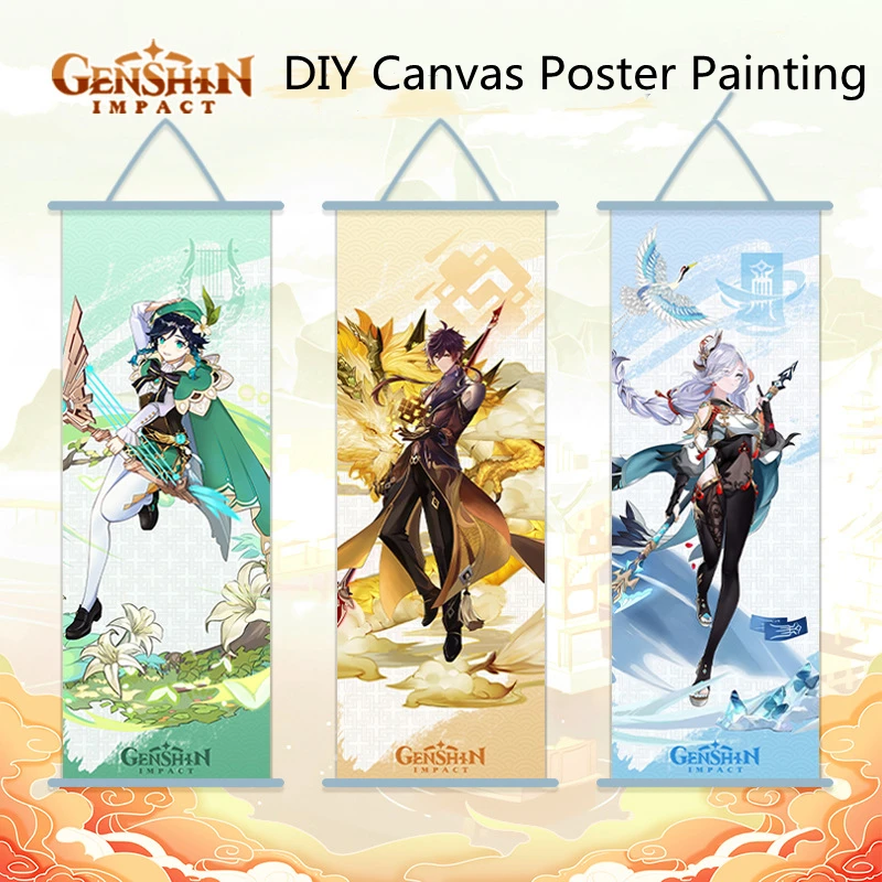 

DIY Genshin Impact Poster Canvas Painting Custom Anime Mural Home Decoration Bedroom Wall Photo Frame Decoration
