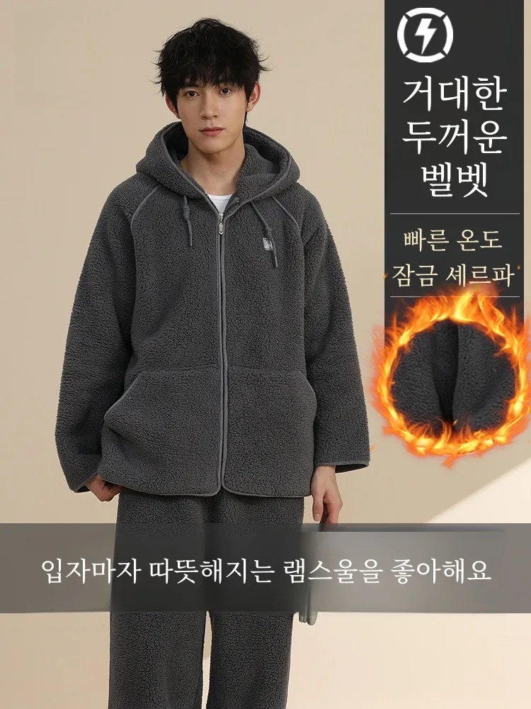  Осенние и зимние мужские пижамы из кораллового флиса теплая зимняя утолщенная