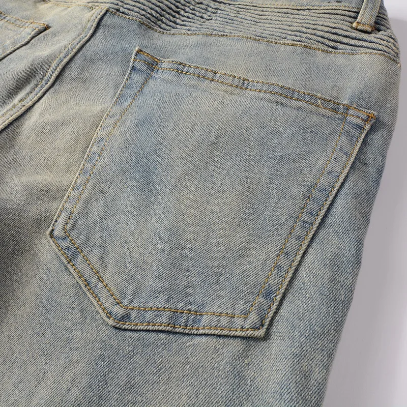 Streetwear Fashion Men Jeans Retro Washed Elastic Slim Fit Biker Jeans Men Trousers Spliced Designer Hip Hop Brand Pants Hombre