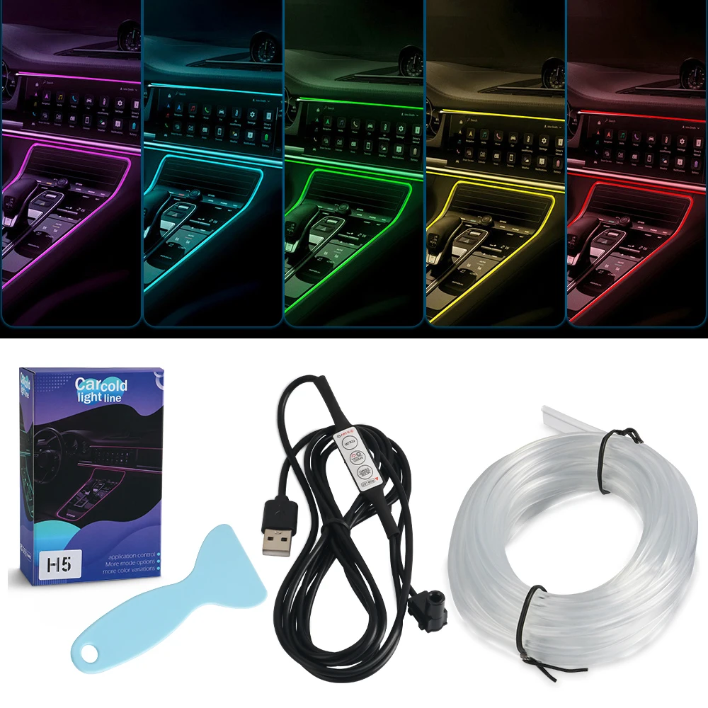 RGB LED Atmosphere Car Interior Ambient Light Fiber Optic Strips Light By Controller Neon Auto Decorative Lamp Multi Color Mode