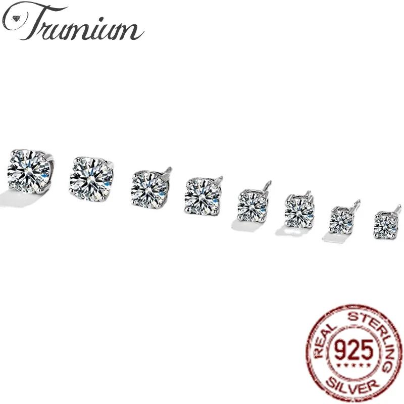 

Trumium Real 925 Sterling Silver Crystal Zircon Round Ear Studs Earrings For Women/Men 4 Prong Tragus Cartilage Piercing Jewelry