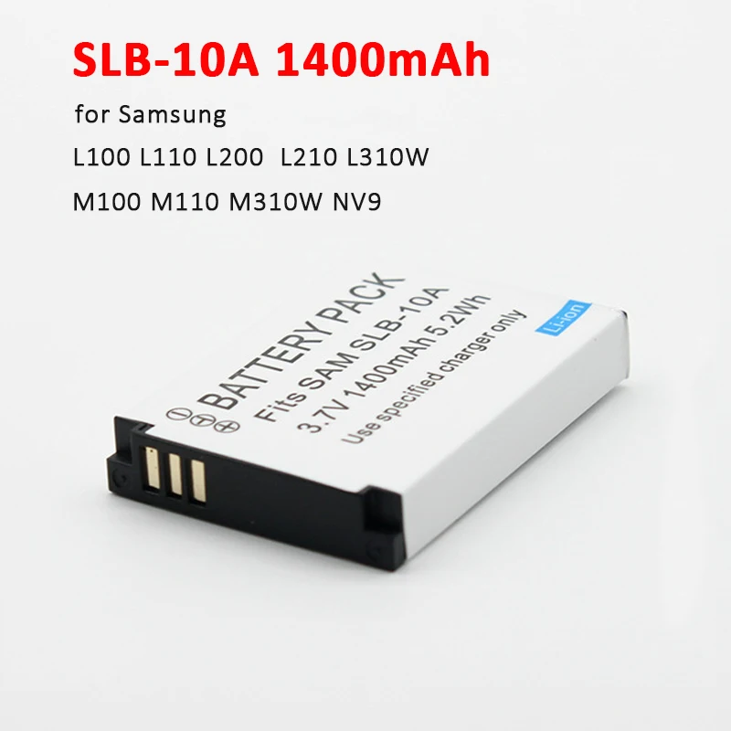 Фото Аккумулятор SLB-10A 1400 мАч, перезаряжаемые батареи для камер Samsung SL102, SL202, SL420, SL620, SL820, HZ10W, HZ15W, L100, L110, L200, L210 №1