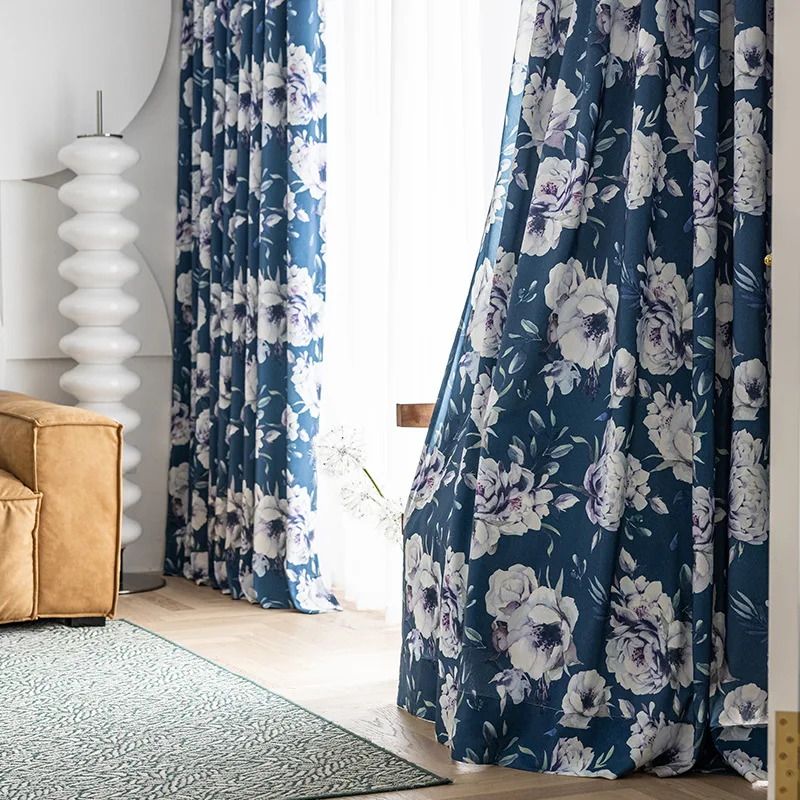 

Modern Simple Blue Enchantress Printed Curtain Finished Custom Shading Curtains for Living Dining Room Bedroom