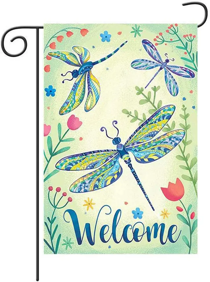 

Fall Garden Flag with Welcome Quote Burlap Double Sided Dragonfly Flower Yard Flags Garden Flag Rustic Farmhouse Yard Outdoor
