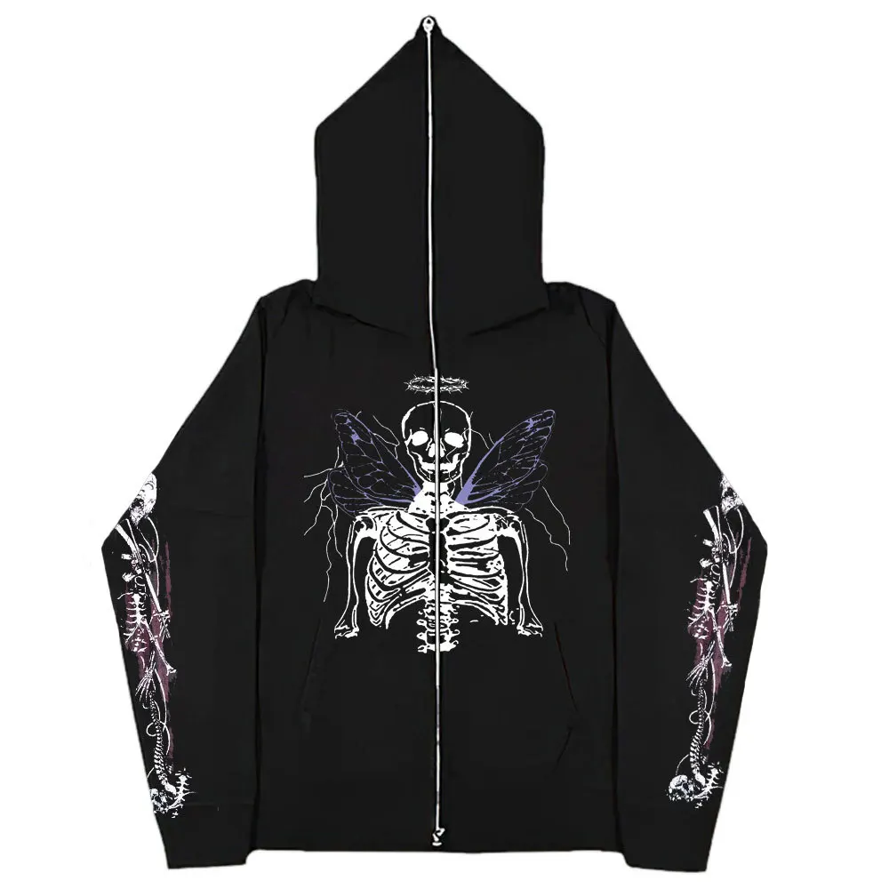 

Куртка Y2K Мужская/женская с капюшоном, пальто в готическом стиле, уличная одежда в стиле хип-хоп, модные худи, свитшоты с принтом черепа, флис...