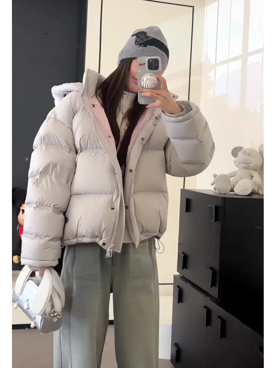 50 Белый утиный пуховик для женщин маленьких мужчин новинка зимы 2024 контрастный