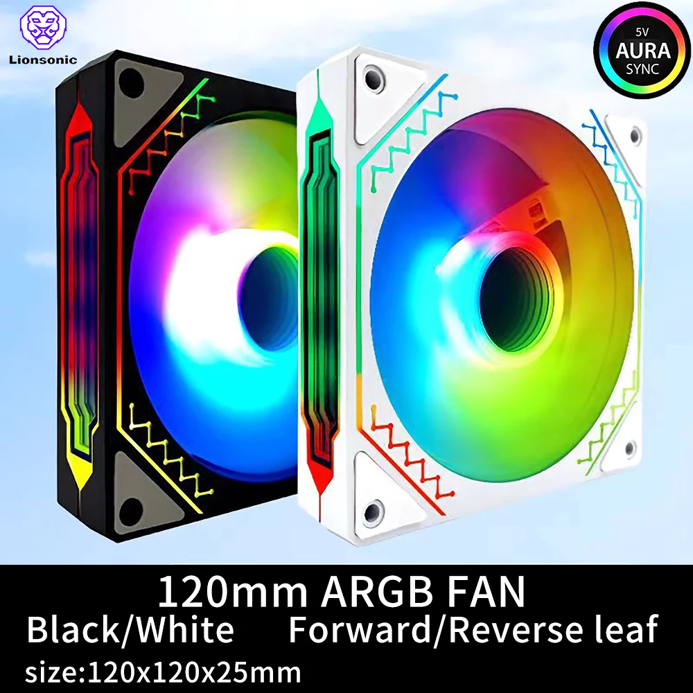 

Lionsonic 120mm Case Fan ARGB Fan PWM 4PIN 5V 3PIN Mute Ventilador Adjust Speed for PC Case Fans Air Cooler Fan Reversed leaf