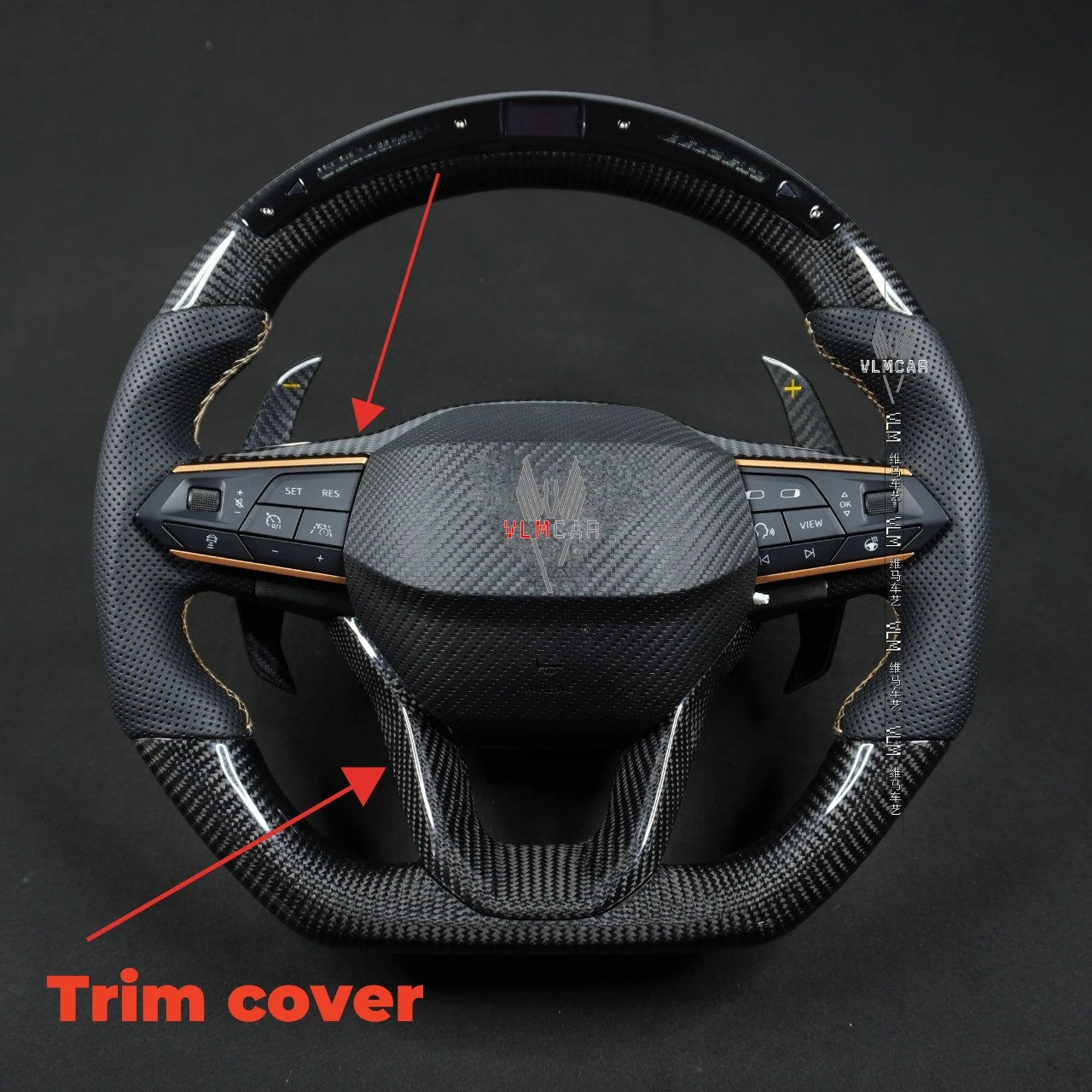 Фото Накладка на руль из углеродного волокна VLMCAR для Seat Cupra Ateca MK4 2023, с веслами, частный заказ Leon Cupra №5