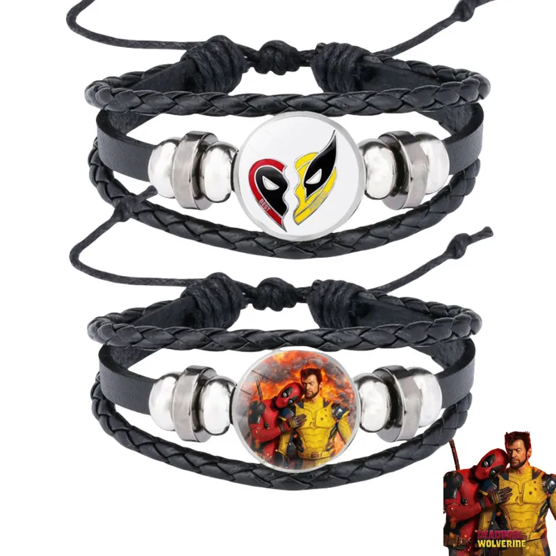 Мужской кожаный плетеный браслет с героями мультфильмов Marvel Anime Deadpool &amp Wolverine