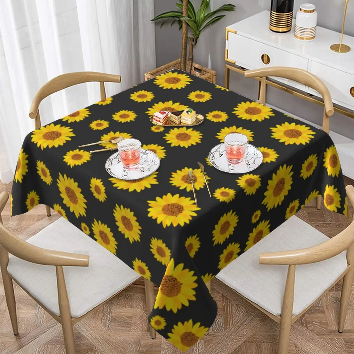 

Cute Sunflower Tablecloth Aesthetic Floral Print Square Printed Table Cover Desk Cheap Decoration Polyester Table Cloth