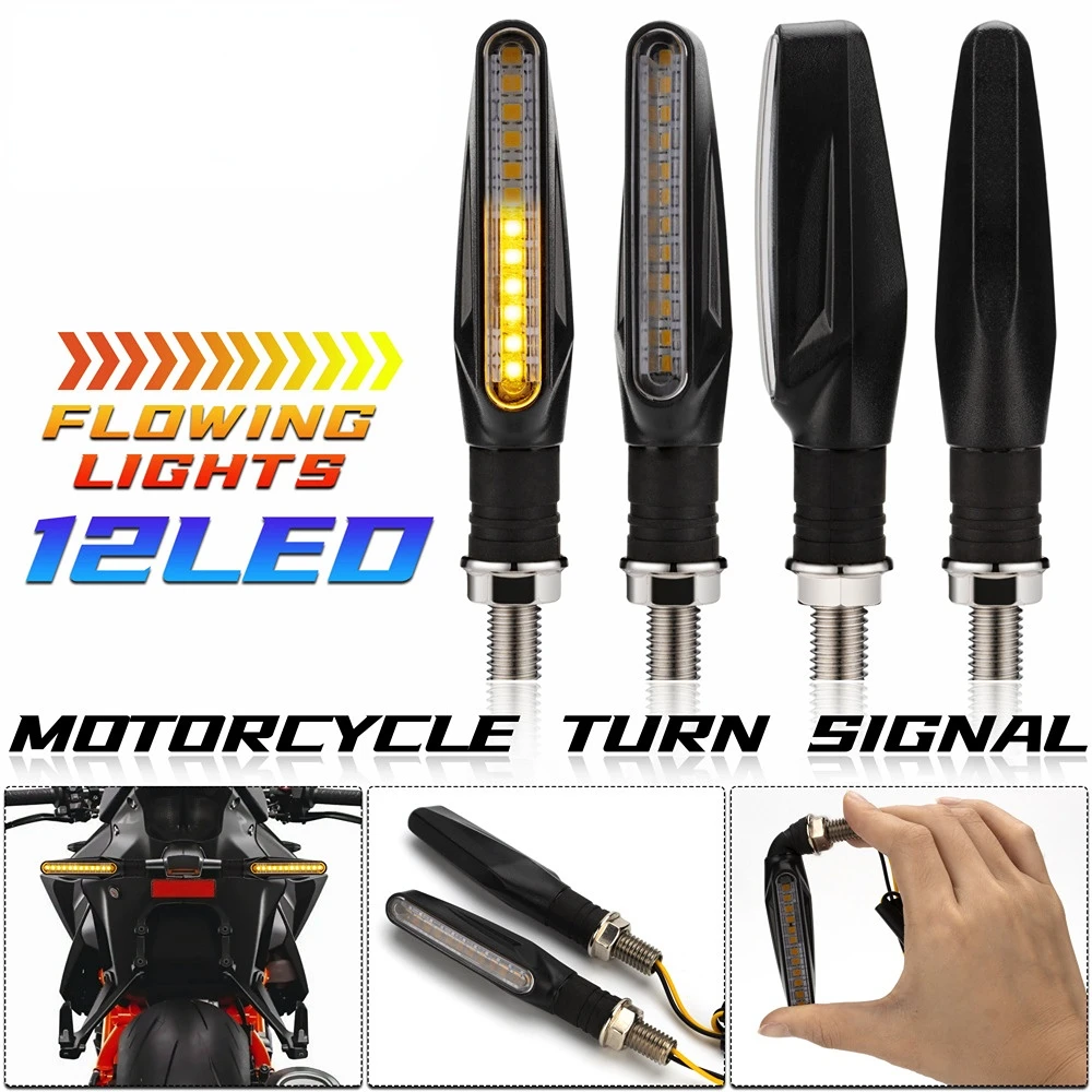 

4PCS LED Turn Signals Light for Motorcycle Built Relay 12V Flasher Flowing Water Blinker Bendable Flashing Signals Lamp