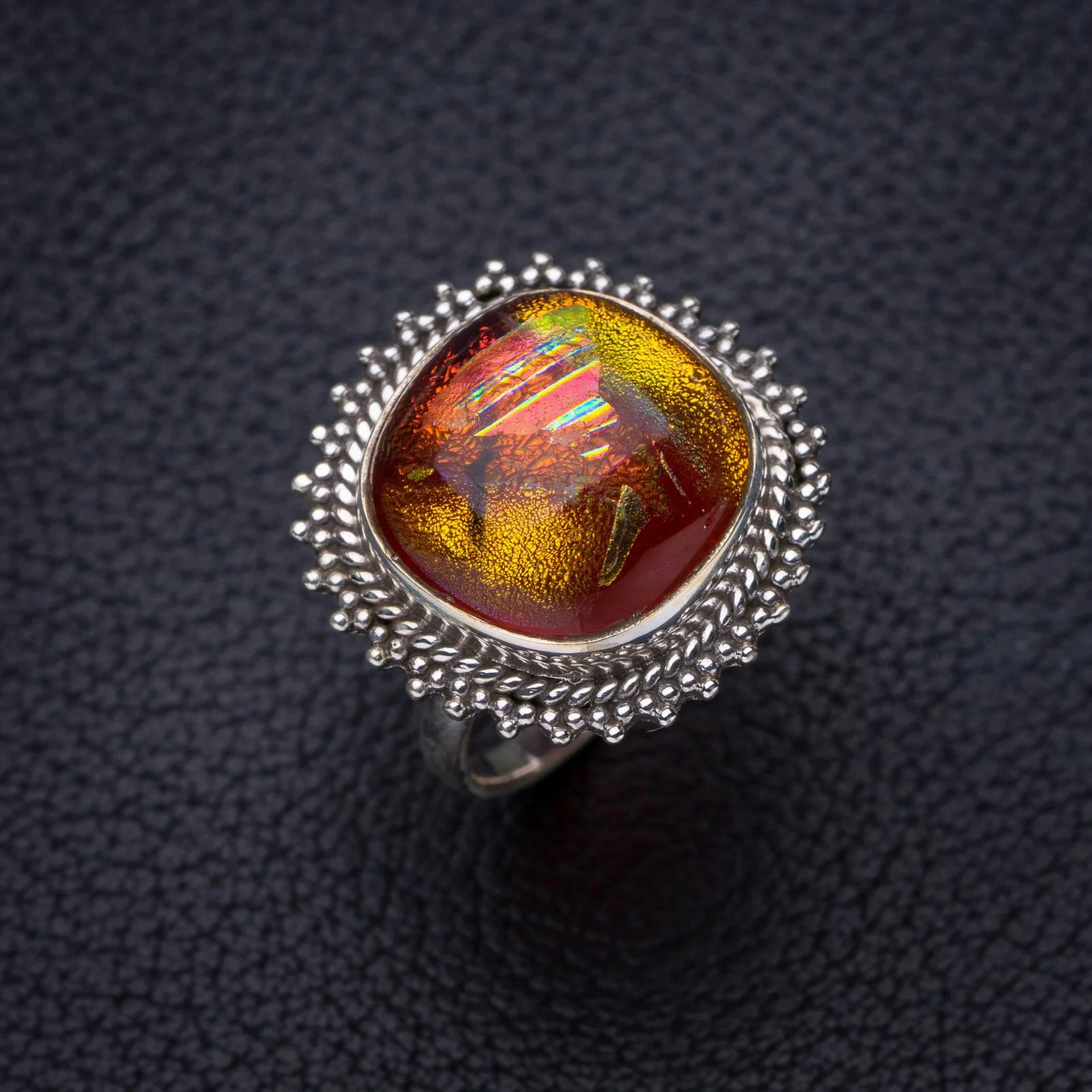 

StarGems Natural Rainbow Dichroic Glass Fire-Like Handmade 925 Sterling Silver Ring 5.75 E8238
