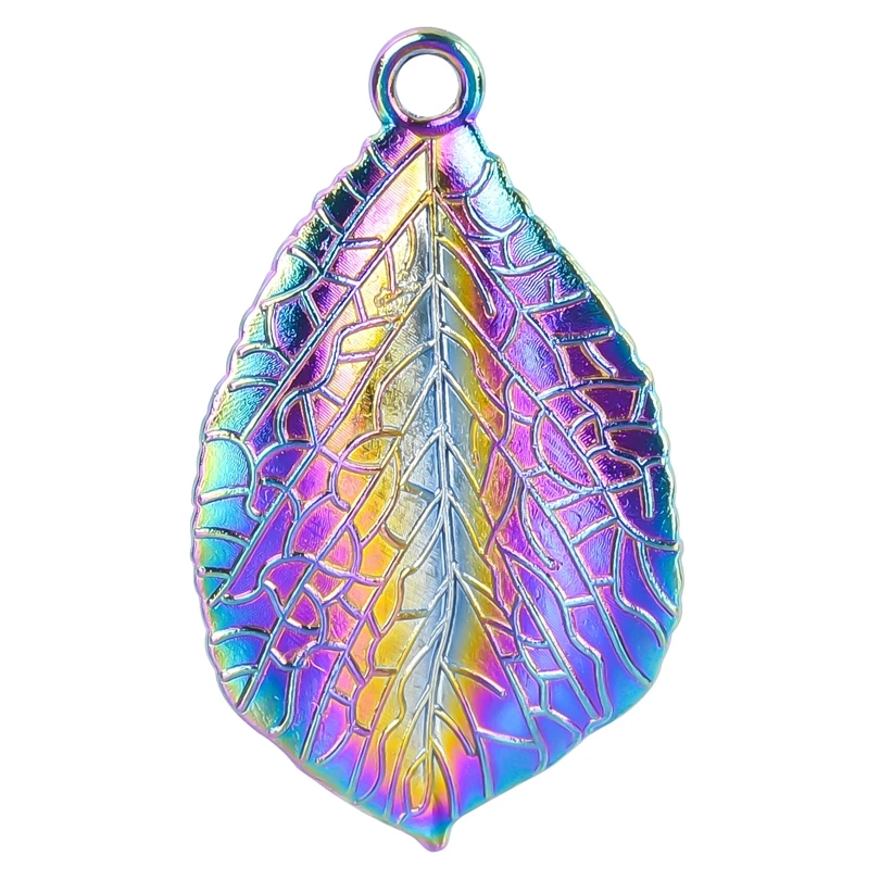 

3pcs/Lot Tree Leaf Foliage Leaves Veins Plant Charms Rainbow Color Metal Pendant For Handmade Making Necklace Diy Material