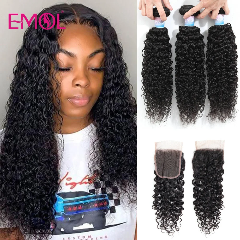 Kinky Curly Bundles With Closure Brazilian Hair 3/4 Bundles With 4x4 HD Lace Closure Kinky Curly Human Hair With Closure