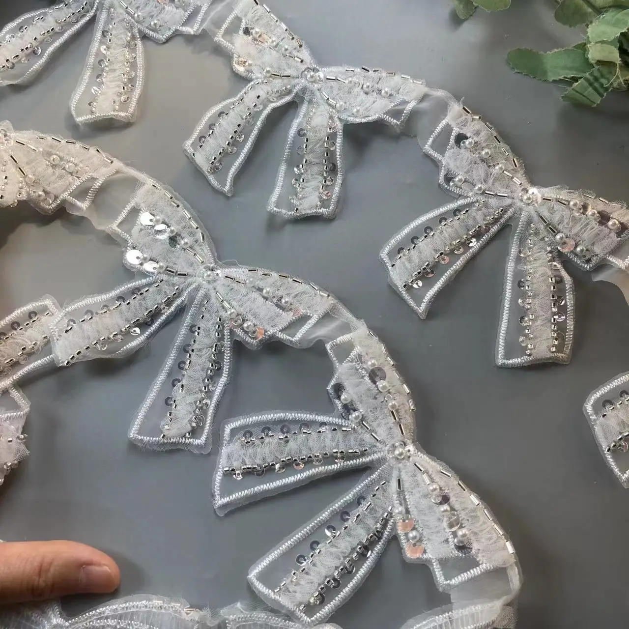 1 ярд 10x9 см алмазный бант жемчужная вышитая кружевная отделка лента ткань шитье