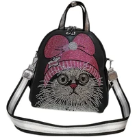 lovely kitten cute backpack real leather mochilas para mujer mulfintional shoulder bag pack fashion bolsa feminina