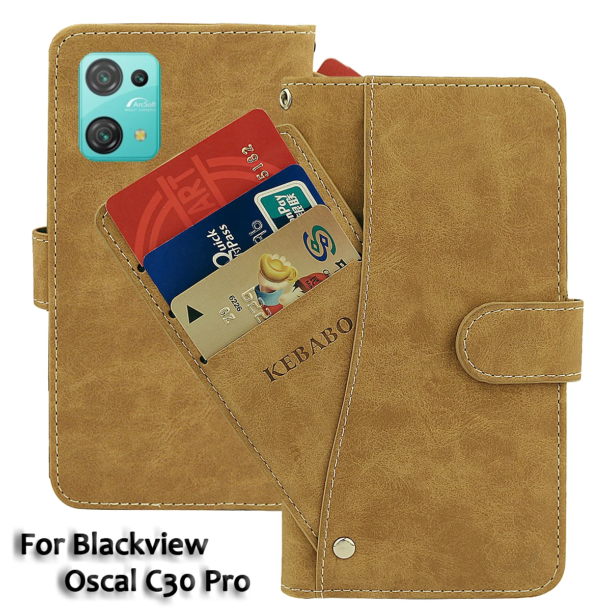 

Vintage Leather Wallet Blackview Oscal C30 Pro Case 6.5" Flip Luxury Card Slots Cover Magnet Phone Protective Cases Bags