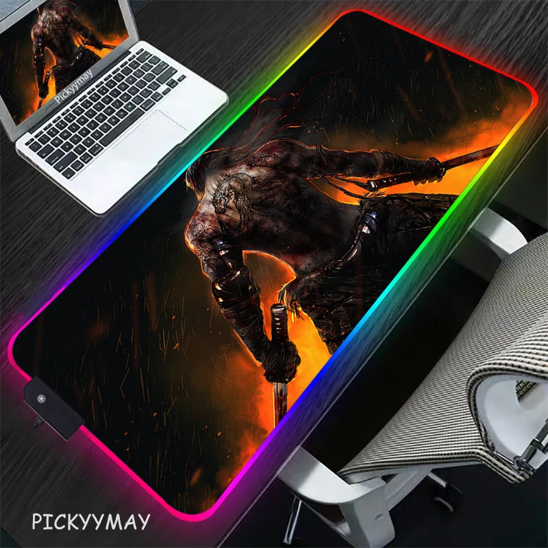 

Shadows Die Twice LED Light Desk Mat XXL Computer Mousepad Sekiro 90x40cm Backlight Keyboard Cover Table Gaming Mouse Pad RGB