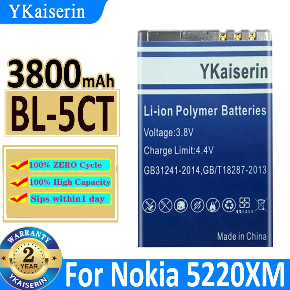 Аккумулятор YKaiserin 3800 мАч BL-5CT BL5CT для Nokia 3720 5220 5220XM 6730 6330 6303i C5-02 BL 5CT Bateria + Track NO