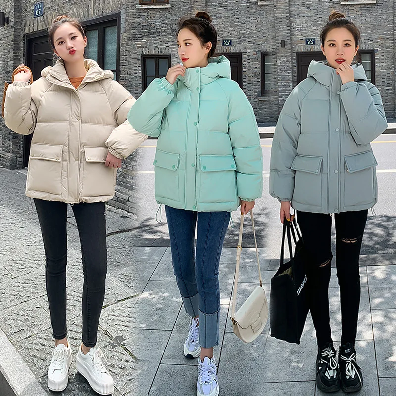 GRELLER New Winter Women Short Parkas Jackets Casual Thick Warm Hooded Coat Female Winter Outwear Basic Female Jacket Parkas
