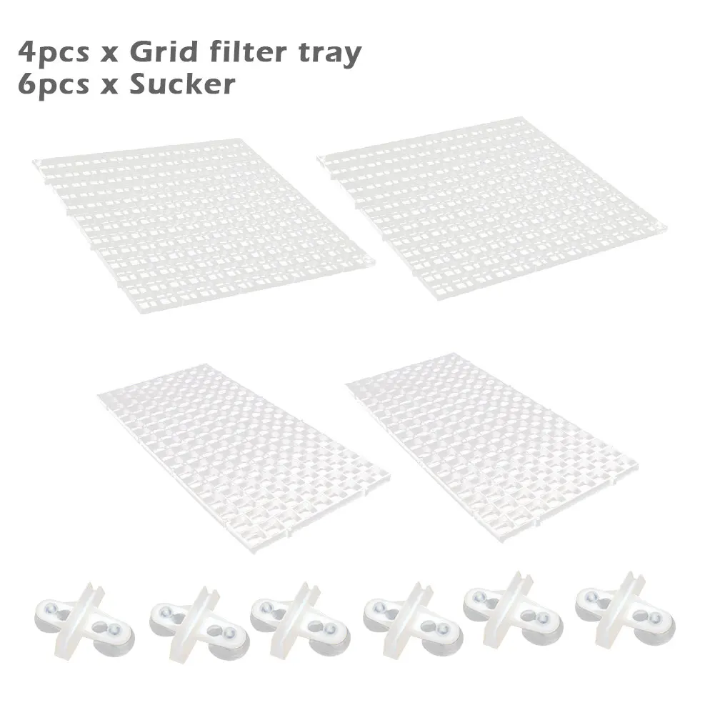 

4pcs PP Grid Isolation Board Rectangle With Sucker Aquarium Divider Tray Spliced Sturdy Practical Wide Application Grid Filter