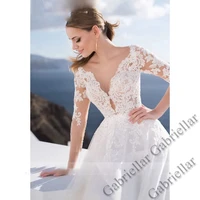 gabriellar wedding dress 2022 princess v neck button exquisite appliques three quarter sleeve mopping gown vestido de novia
