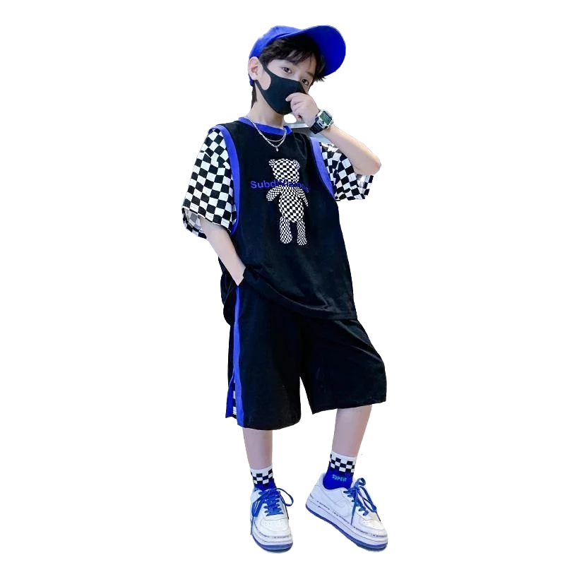 

Детский летний спортивный костюм, футболка и шорты для мальчиков, комплект из 2 предметов, Подростковая Повседневная Уличная одежда, хлопко...