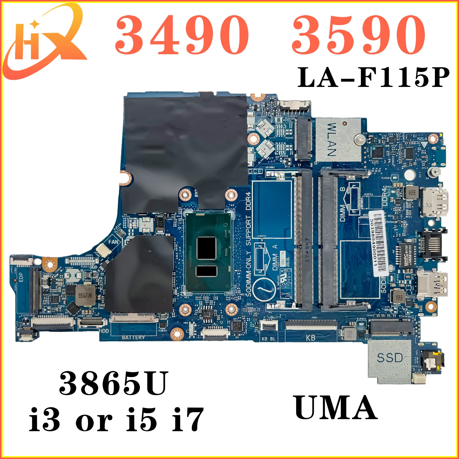 LA-F115P материнская плата для ноутбука Dell Latitude 3490 3590, материнская плата 3865U i7 i5 i3 6-го/7-го поколения UMA