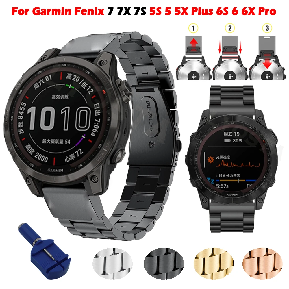 

Quick Fit Metal Stainless Steel Watchband For Garmin Fenix 7S 7 7X 6S 6 6X Pro 5S 5 5X Plus Strap Band MARQ/Enduro Belt Bracelet