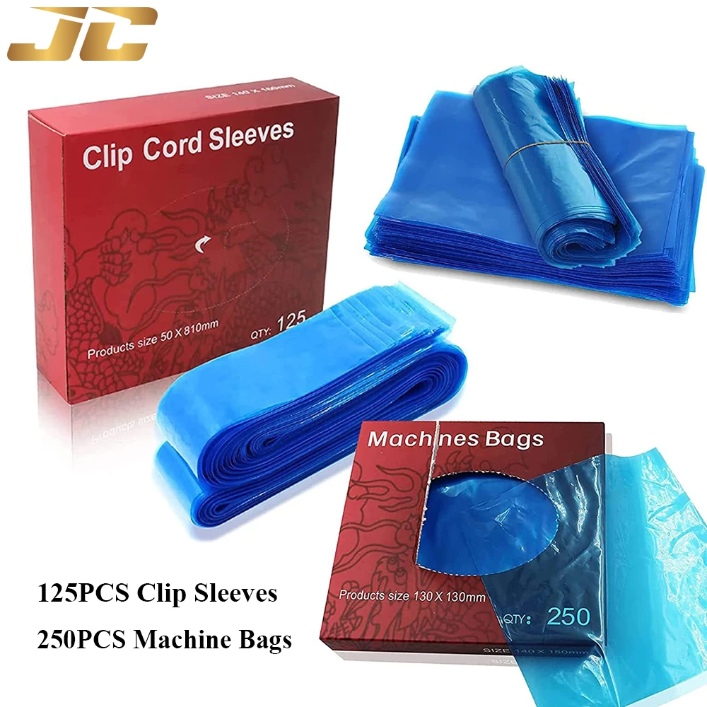 

125pcs Tattoo Clip Cord Covers 250pcs Tattoo Machine Bags Blue Disposable Clip Cord Bag Plastic Machine Cover Bag Tattoo Supply