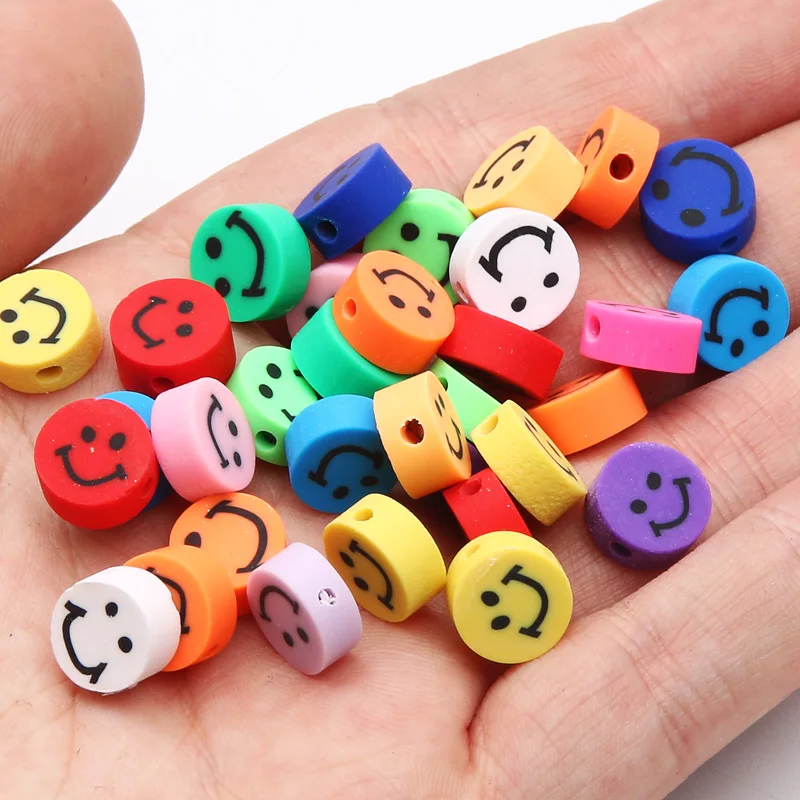 

BaoQian 20/50/100 шт. 10 мм смешанные полимерные бусины со смайликами из глины, браслет ручной работы