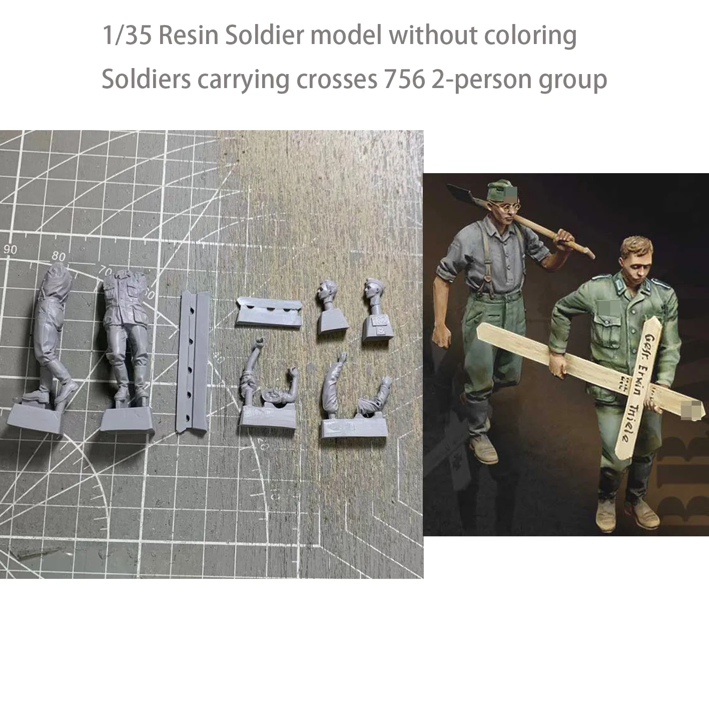 

1/35 Resin Soldier model without coloring Soldiers carrying crosses 756 2-person group