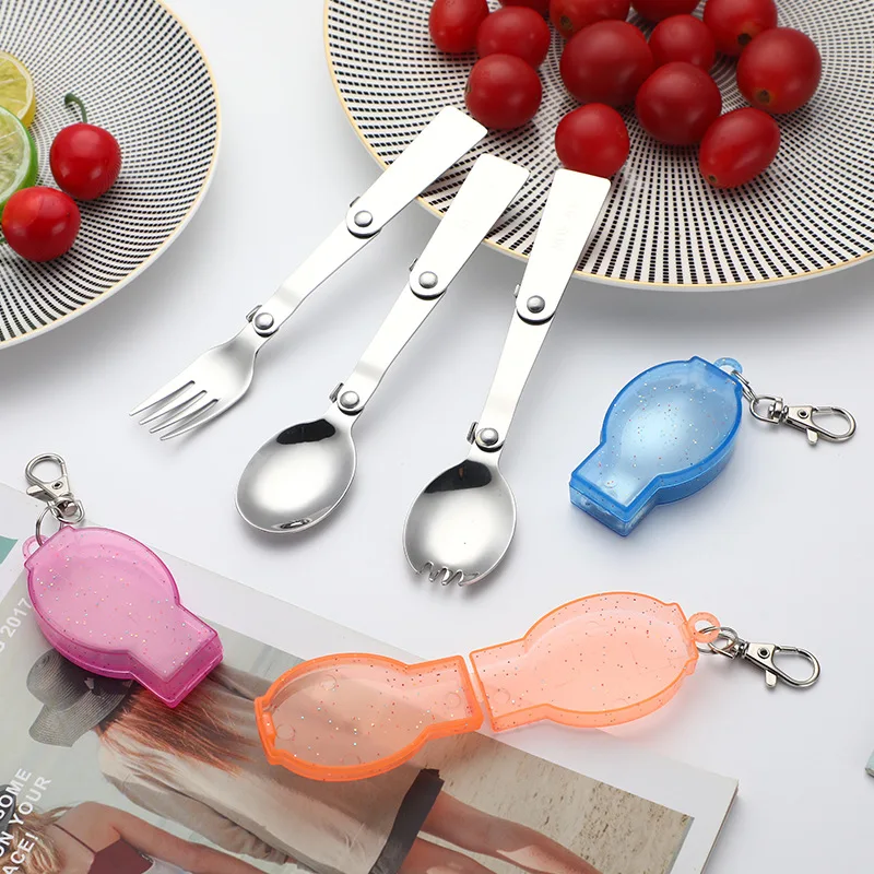 

Outdoor Folding Travel Camping Utensil Stainless Pocket Spoon Fork Light Small Foldable Spoon Fork Camping Picnic Tool Tableware
