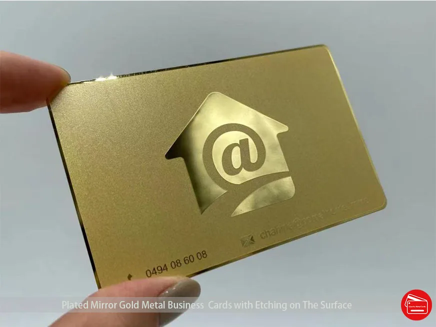 Mirror gold metal business cards latest design personalized with etching logo