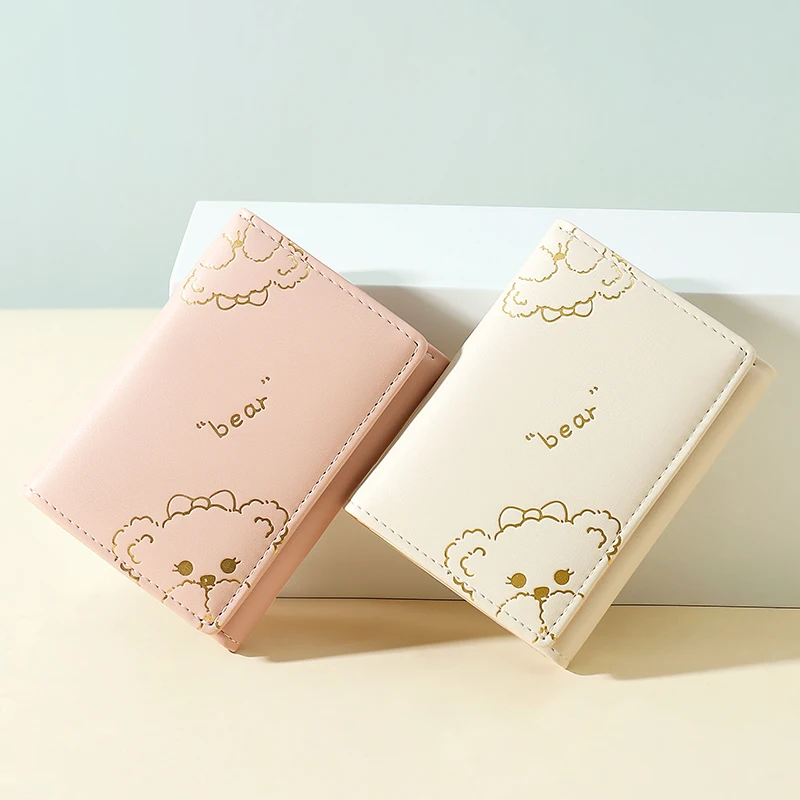 

2022 Short Cute Small Purse Wallet Tri-fold Card Holder Money Bags Women's Student Girl Credit ID Bag Bear Wallets Coin Purse